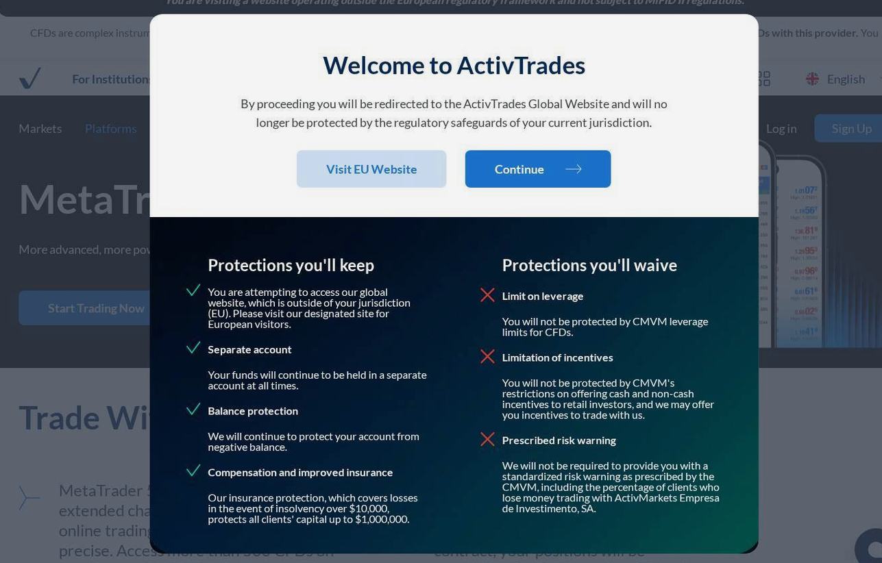 The platform page on the ActivTrades website