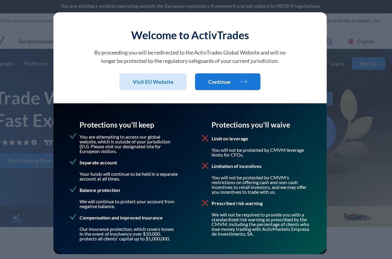 Screenshot of the ActivTrades website