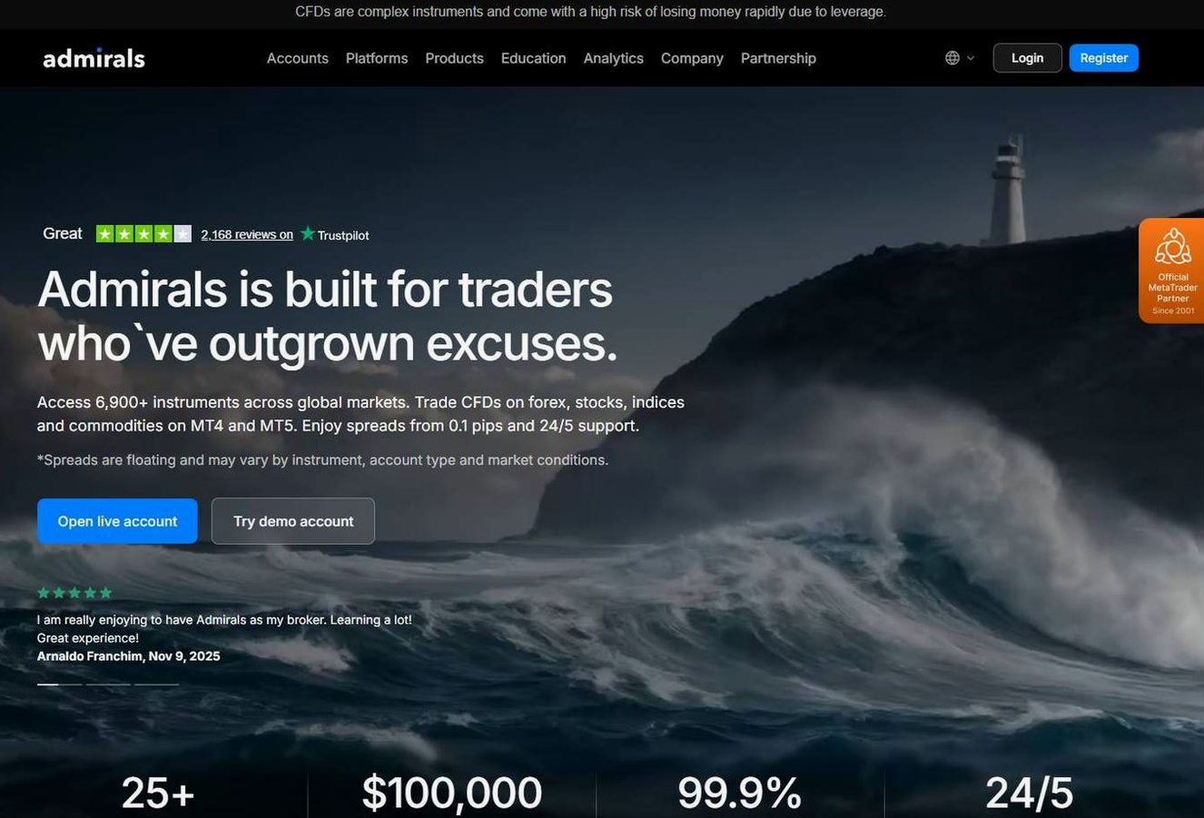 Screenshot of the Admirals website