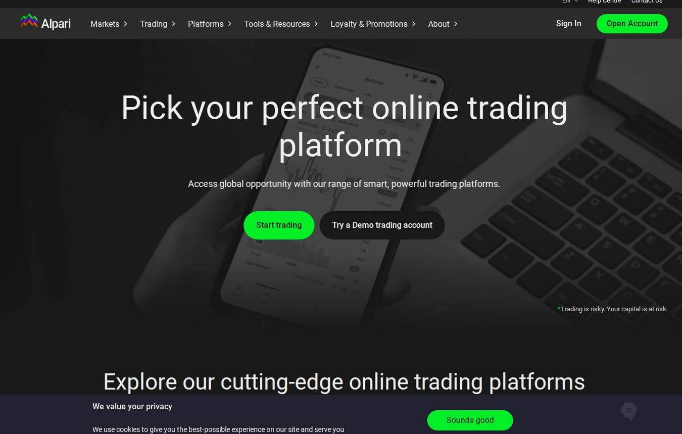 The platform page on the Alpari website