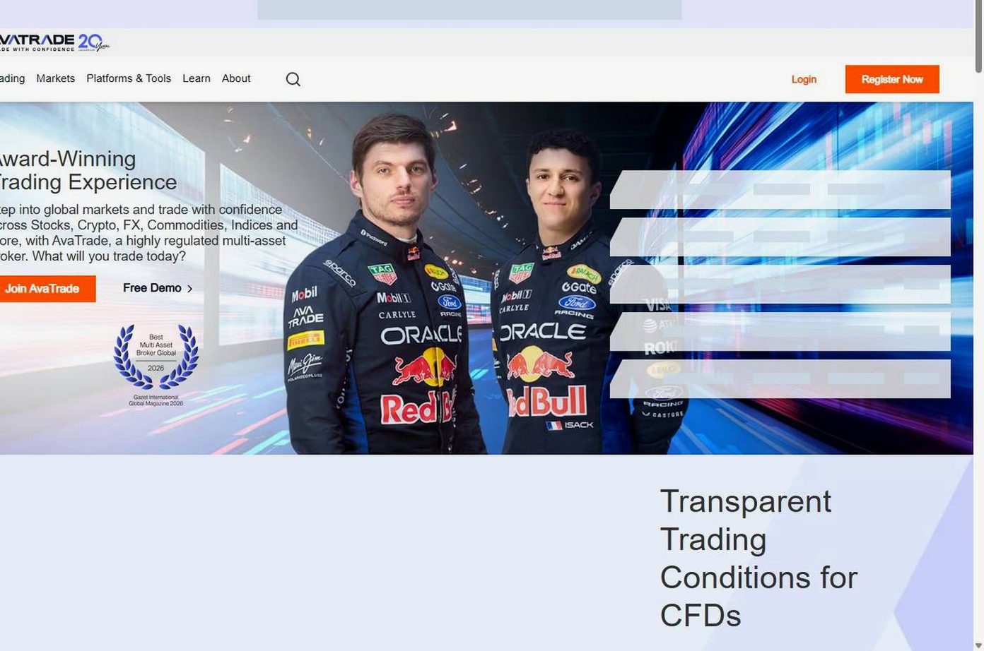 Screenshot of the AvaTrade website