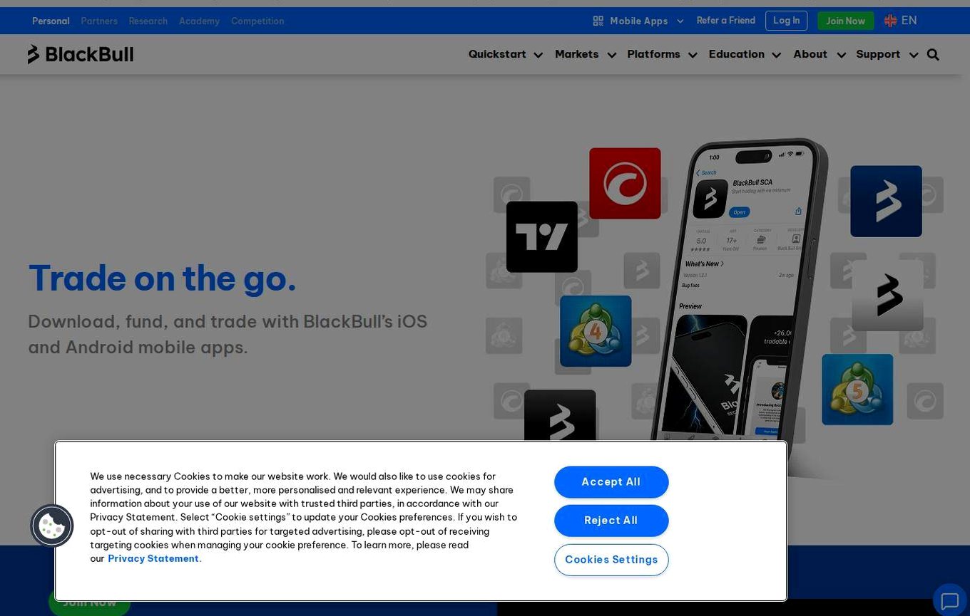 The platform page on the BlackBull Markets website