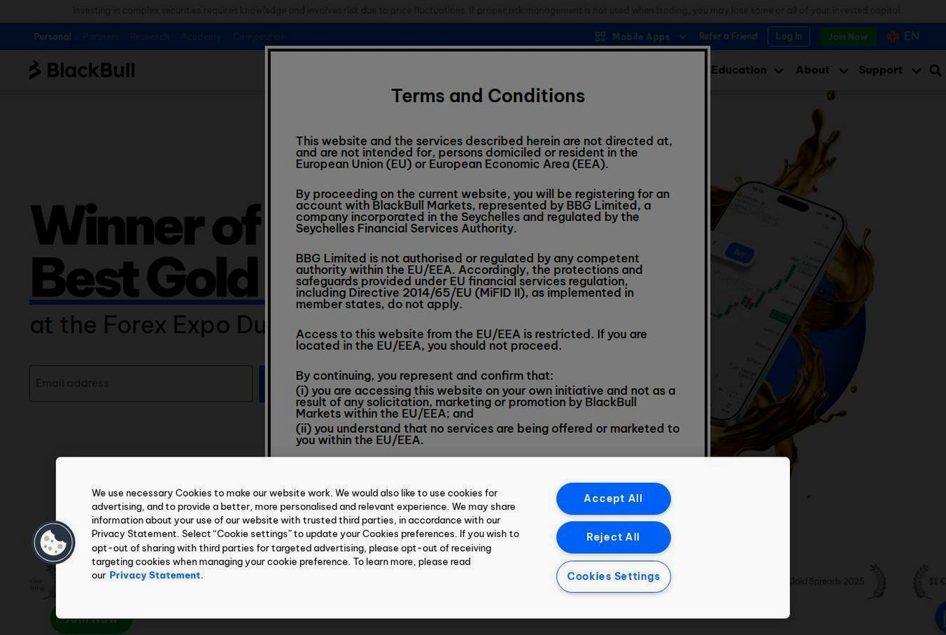 Screenshot of the BlackBull Markets website