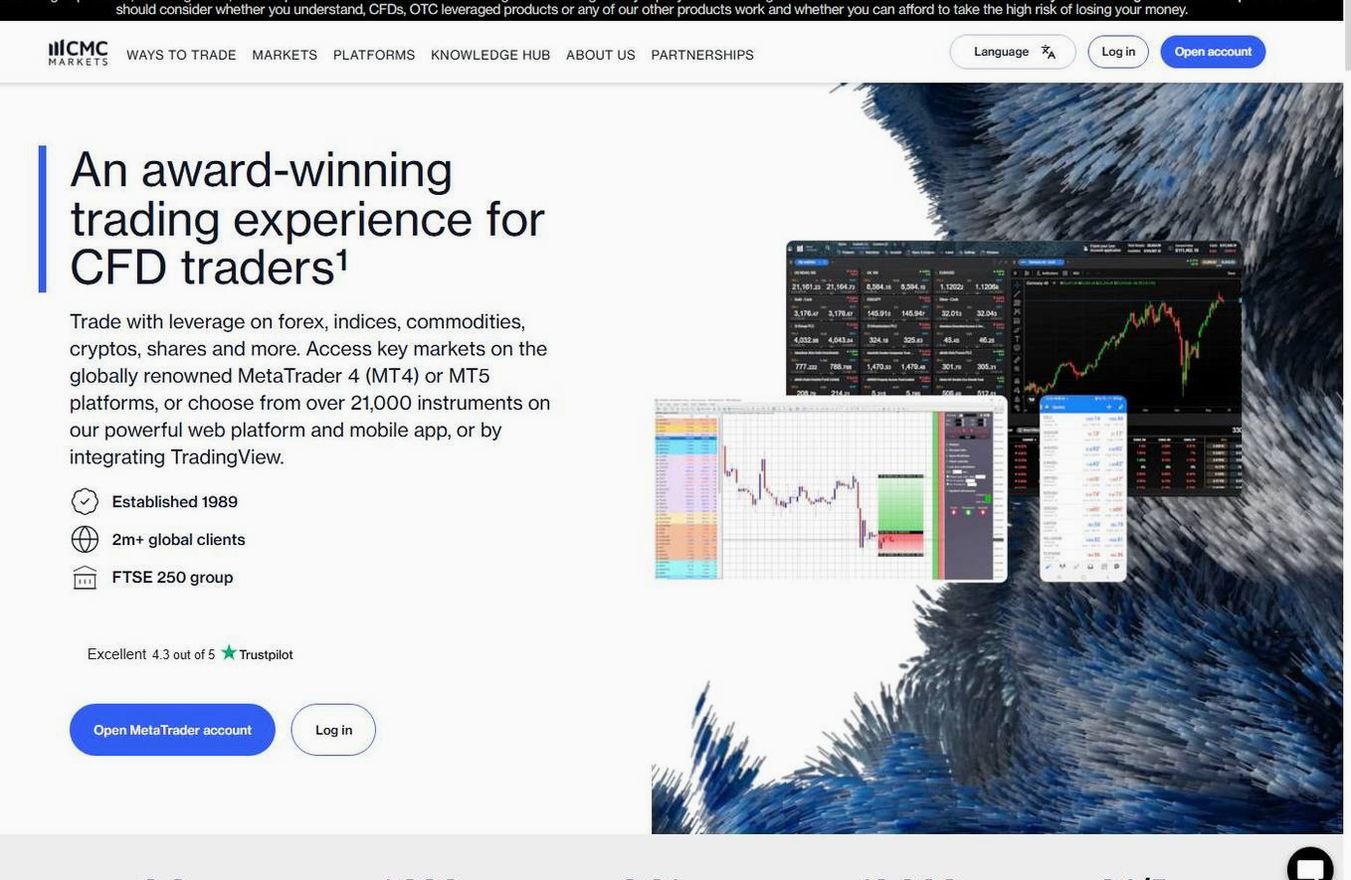 Screenshot of the CMC Markets website