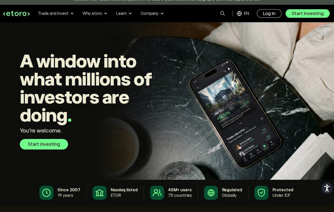 Screenshot of the eToro website