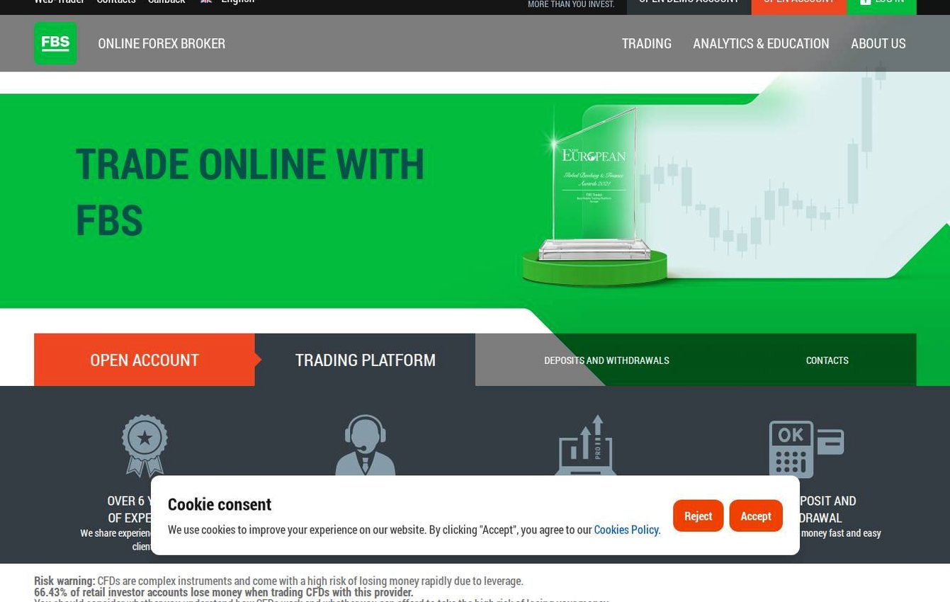 Screenshot of the FBS website