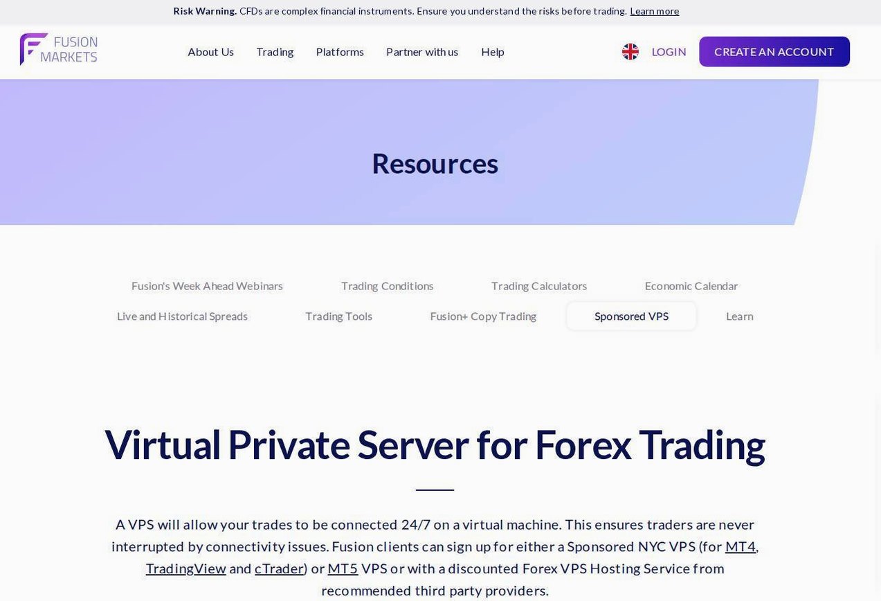 The platform page on the Fusion Markets website