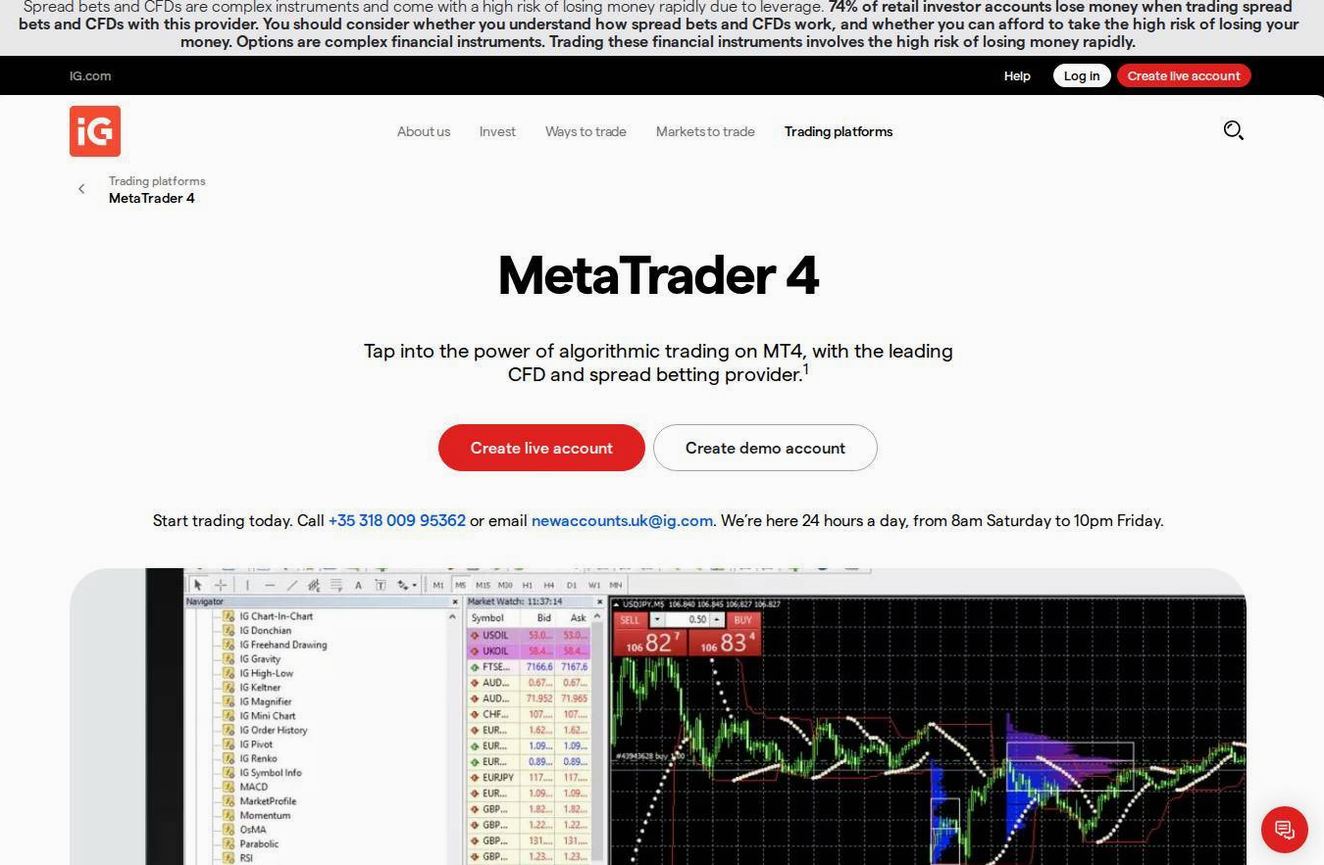The platform page on the IG Markets website