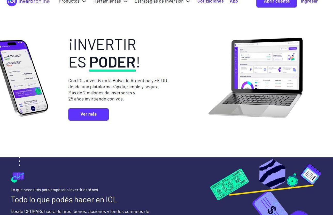 Screenshot of the InvertirOnline (IOL) website