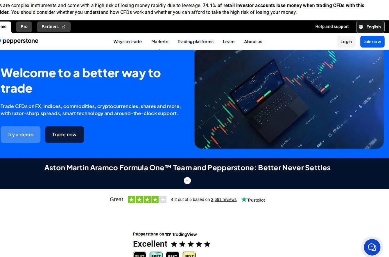 Screenshot of the Pepperstone website