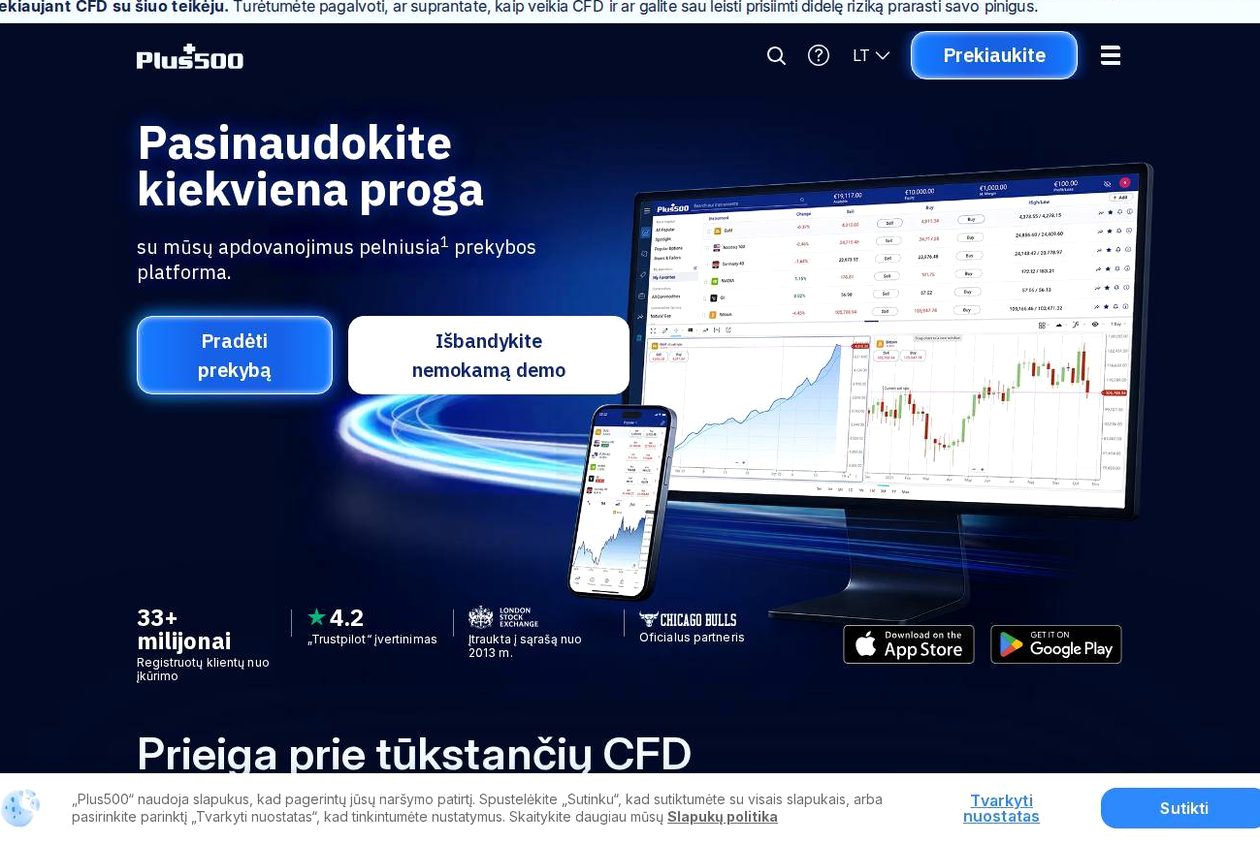 Screenshot of the Plus500 website