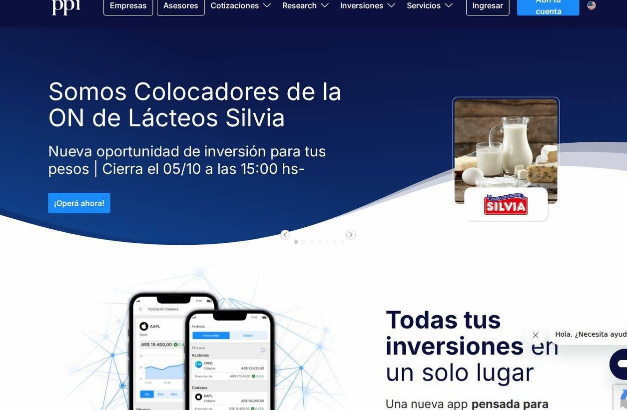 Screenshot of the Portfolio Personal Inversiones (PPI) website
