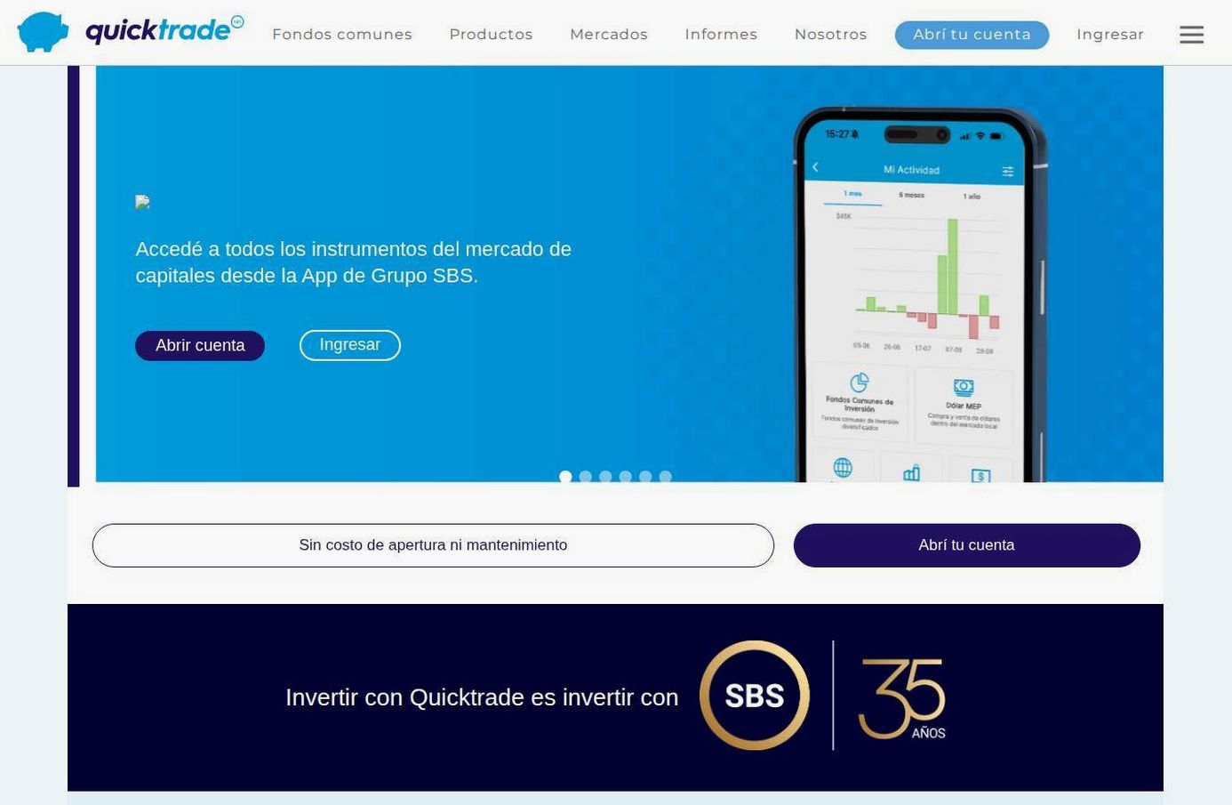 Screenshot of the Quicktrade (Argentina) website