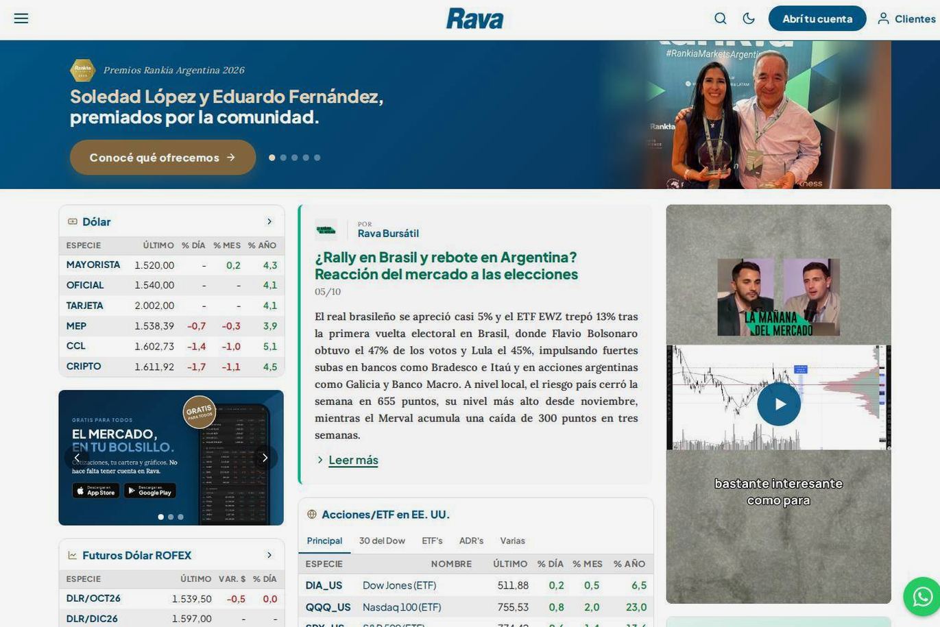 Screenshot of the Rava Bursátil website