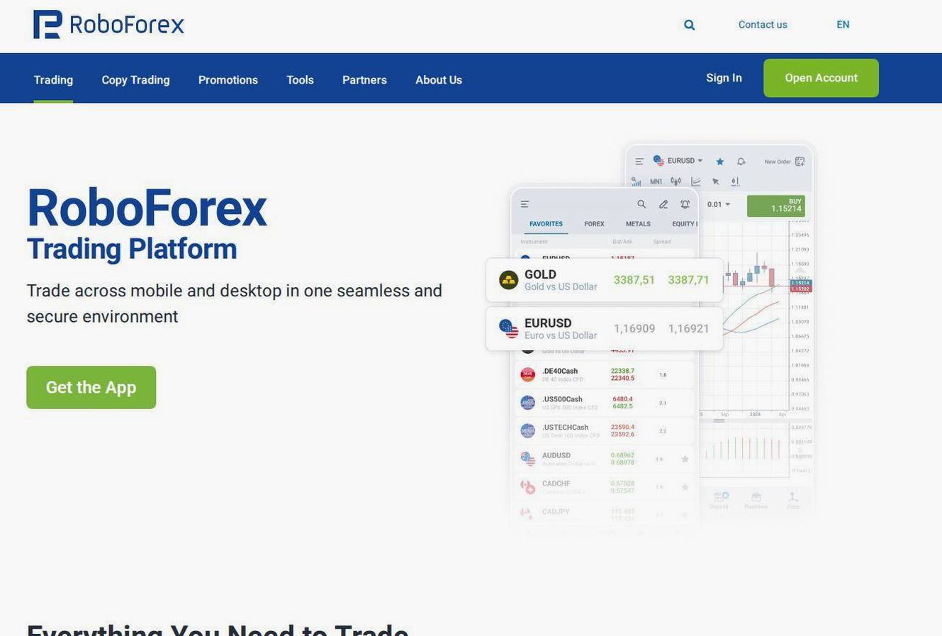 The platform page on the RoboForex website