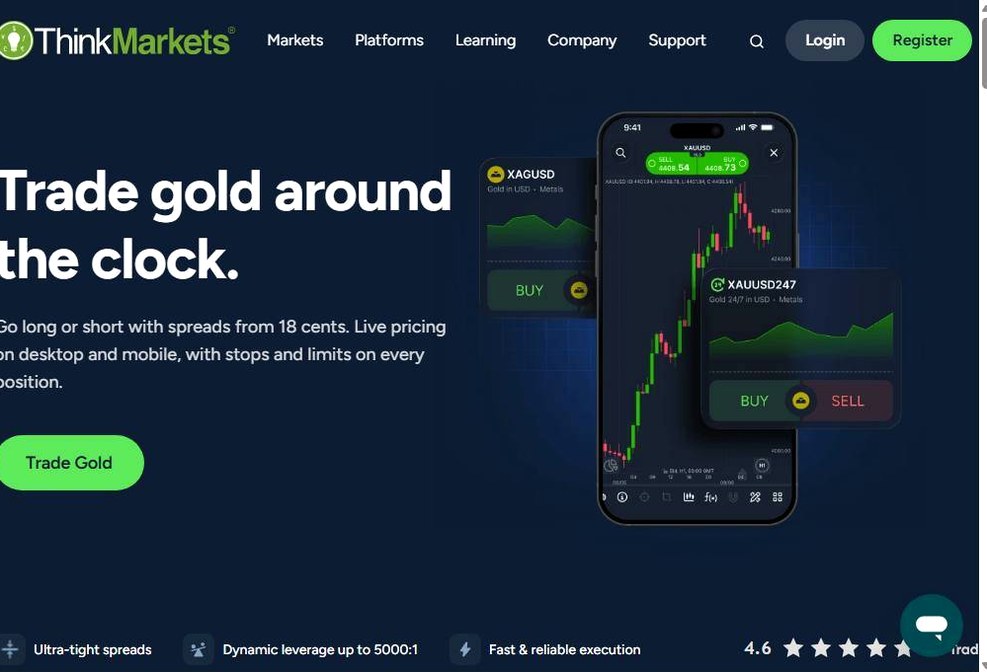 Screenshot of the ThinkMarkets website