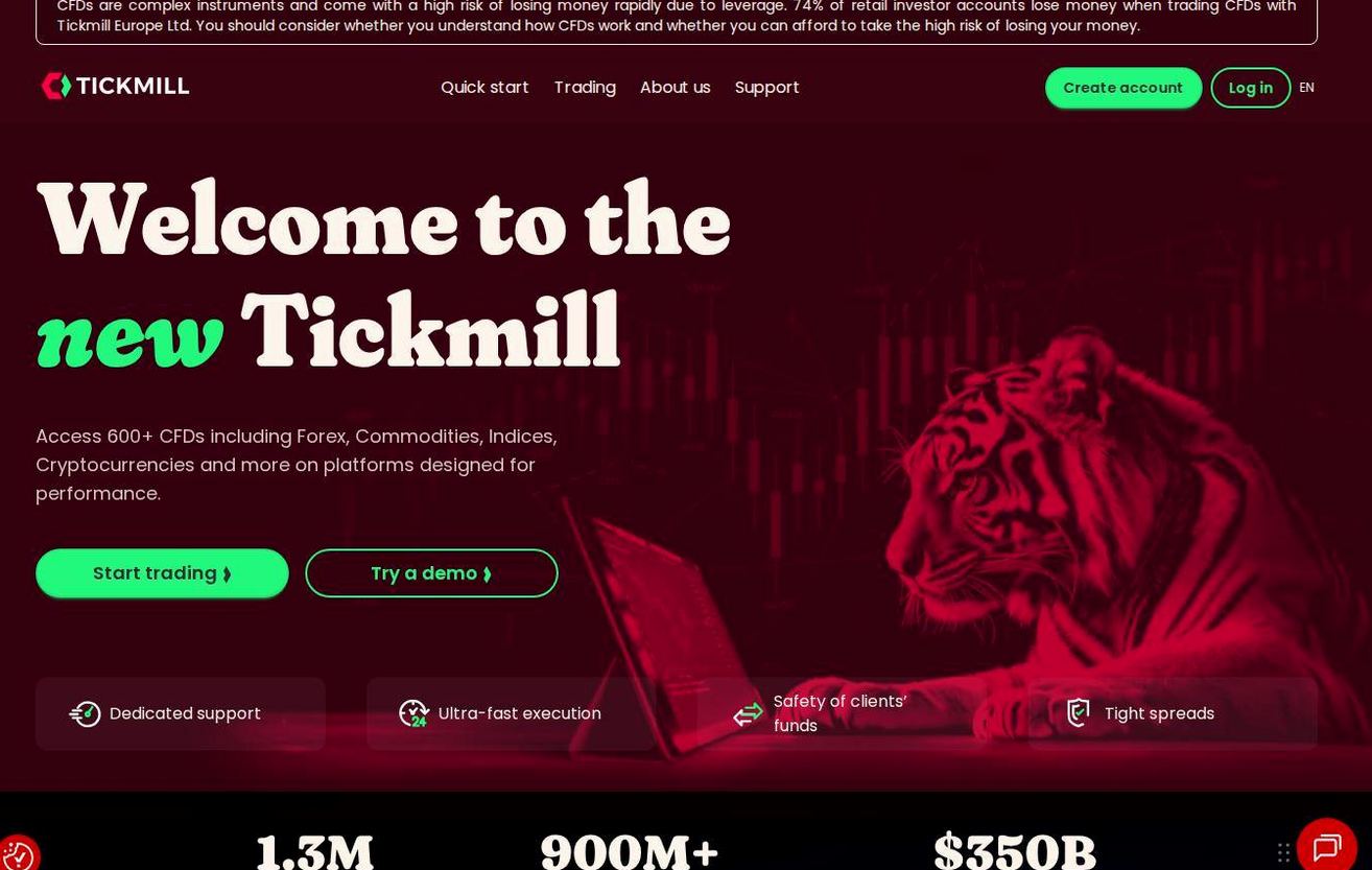 Screenshot of the Tickmill website