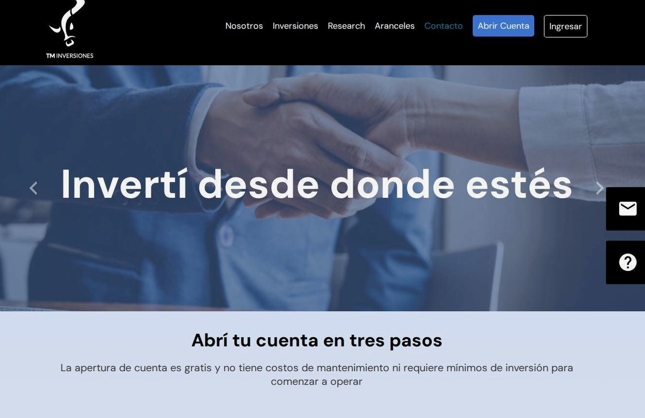 Screenshot of the TM Inversiones website