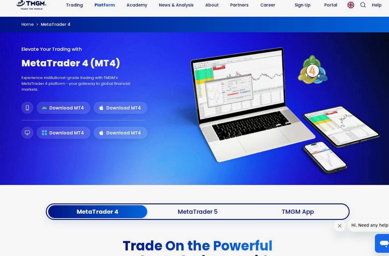 The platform page on the TMGM website
