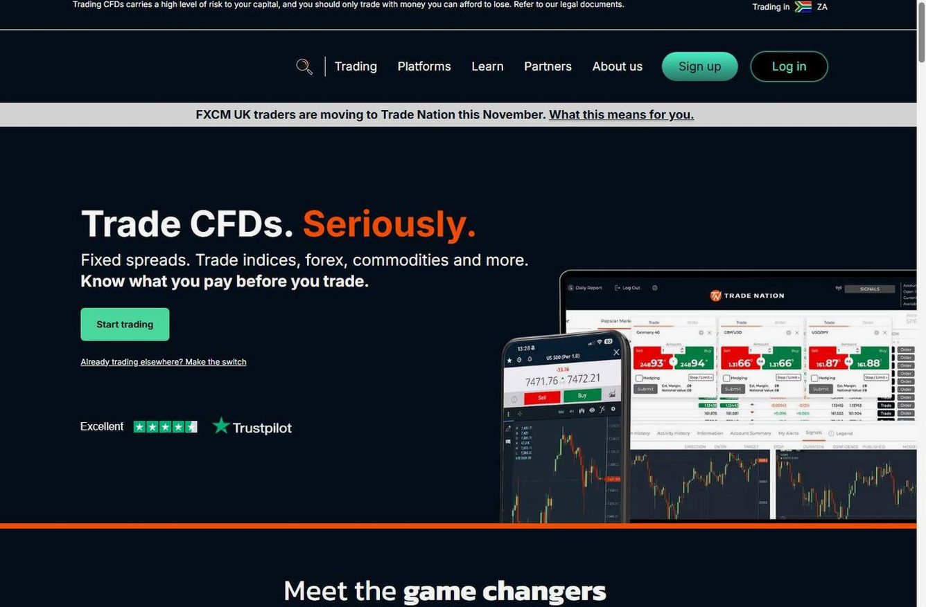 Screenshot of the Trade Nation website